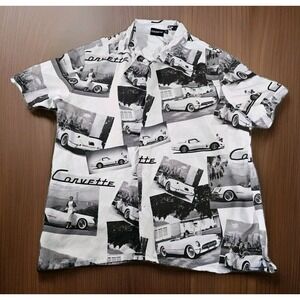 Corvette Graphic Button Up Shirt Chemistry Size XL Black White Vintage Car Print